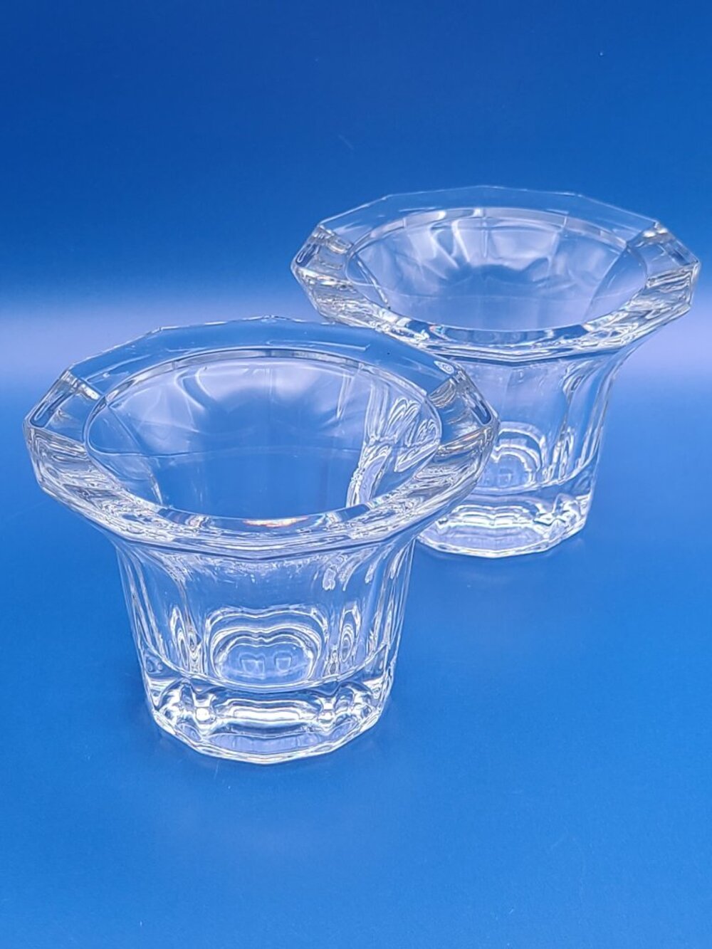 Unbranded 12 Sided Vintage Crystal Dodecagon Votive Pair 4" Diam Top 3" High